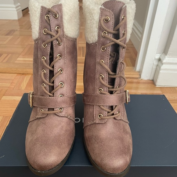 Express Sherpa Lace up Booties - Picture 2 of 5